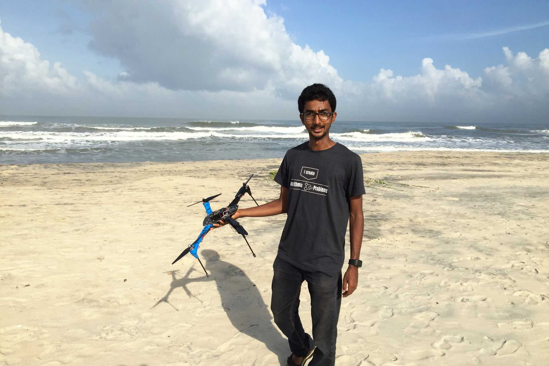 Ashwin with drone at Kerala beach